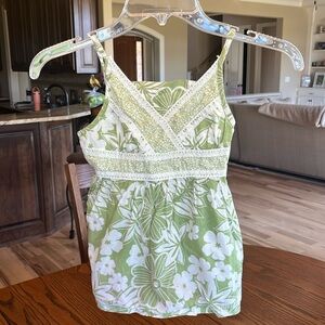 Retro Floral Green Spaghetti Strap Top